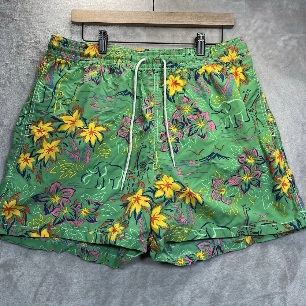 Vintage Polo Ralph Lauren Men's XL Green Tropical Floral Swim Trunks‎ Shorts